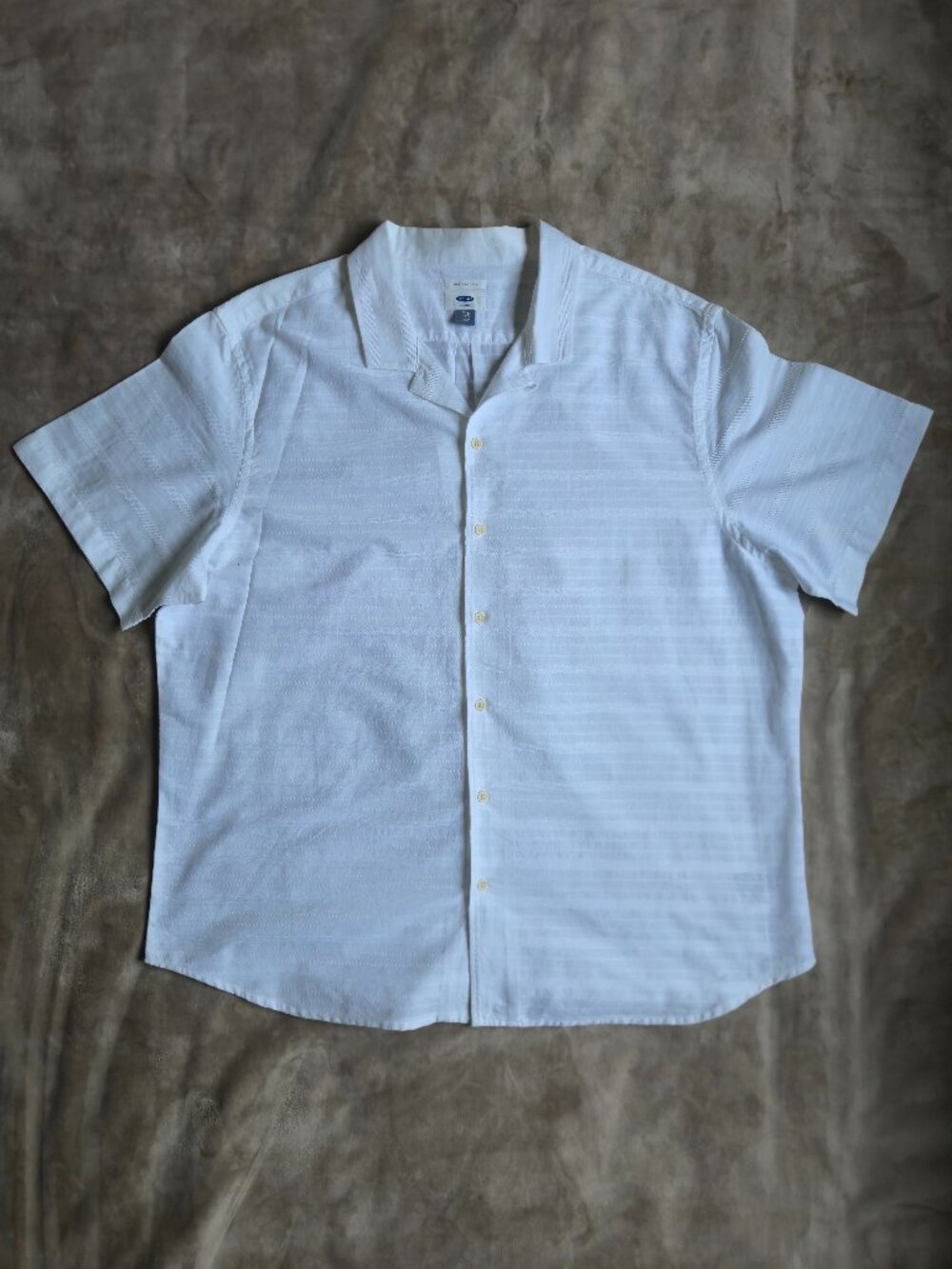NWT Old Navy Slim Fit Short Sleeve Textured Camp Shirt White Men's XXL